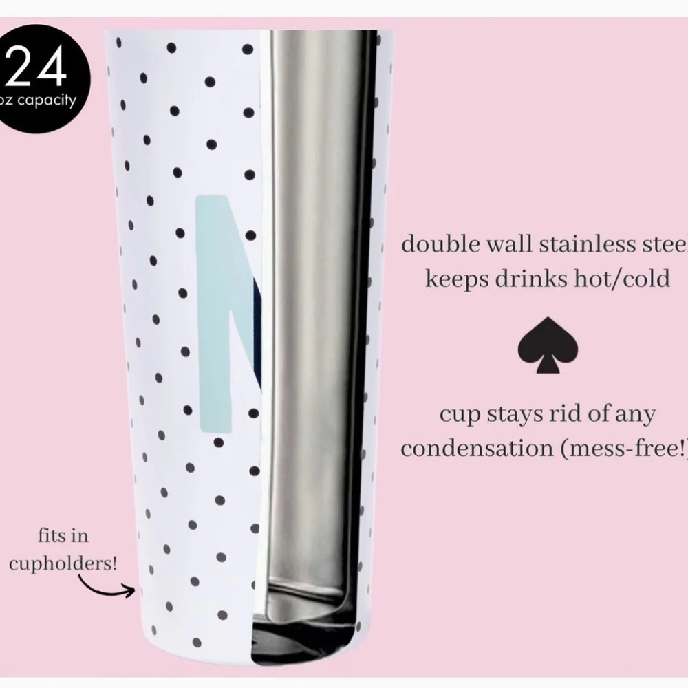 Kate Spade Black and White Polka‎ Dot Tumbler letter N